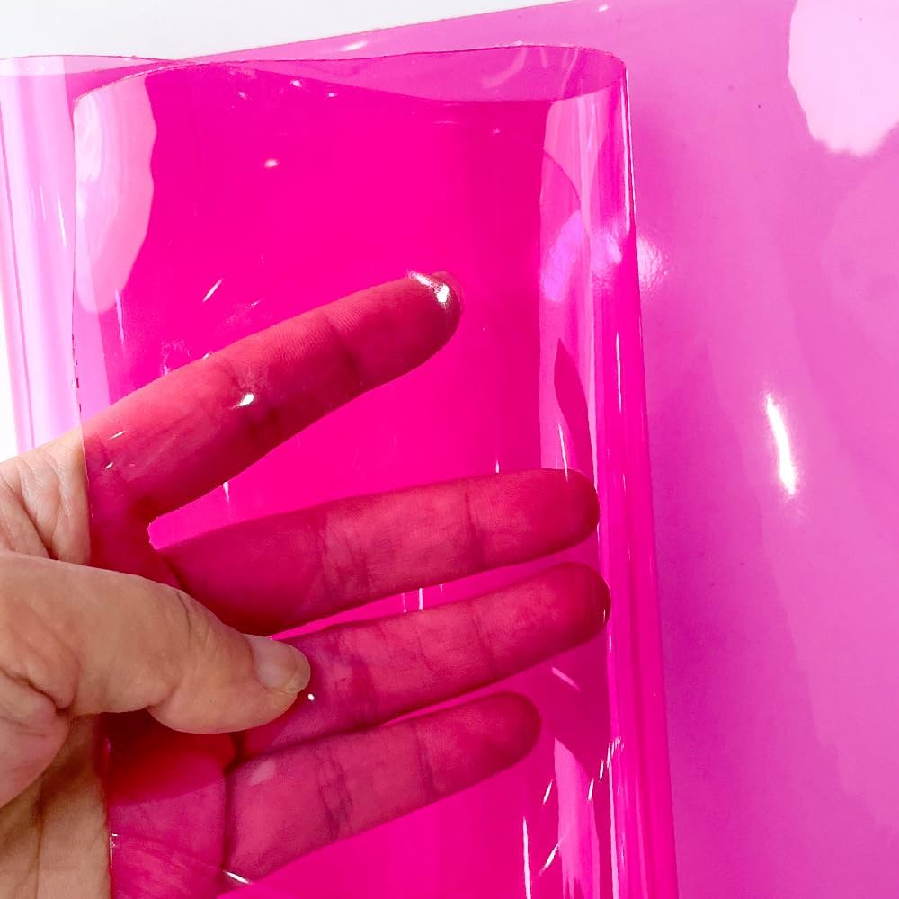 HYANG DeepPink Transparent PVC Super Clear Holographic Vinyl Faux Leather Sheets 1 Roll 12" x 47" (30cm x 120cm) for DIY Bows Earrings Bags DIY Crafts Making