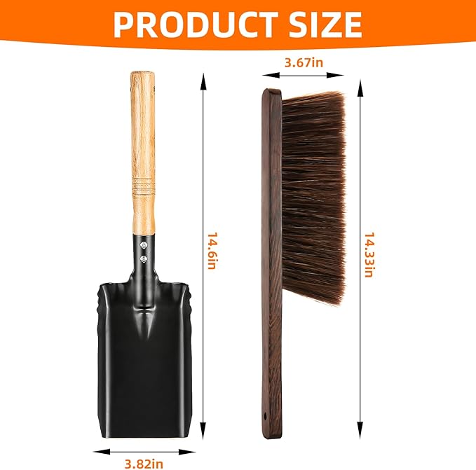 Fireplace Cleaning Tools Set Indoor, Fireplace Shovel for Ash, Fireplace Brush, Black Silicone Gloves, Outdoor Fireplace Tools for Fireplace Fire Pit,Camping,Barbecue,Wood Stove,Hearth