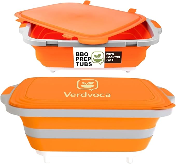 30L Orange & 16L Orange Collapsible BBQ Prep Tub