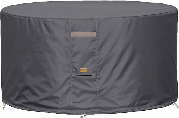 Fire Pit Cover 600D Heavy Duty Waterproof Fabric With PVC Coating Round 28" Dia x 16" H Dark Grey Fits 22-26 inch Fire Pit Table Fade Resistant Outdoor Firepit Cover