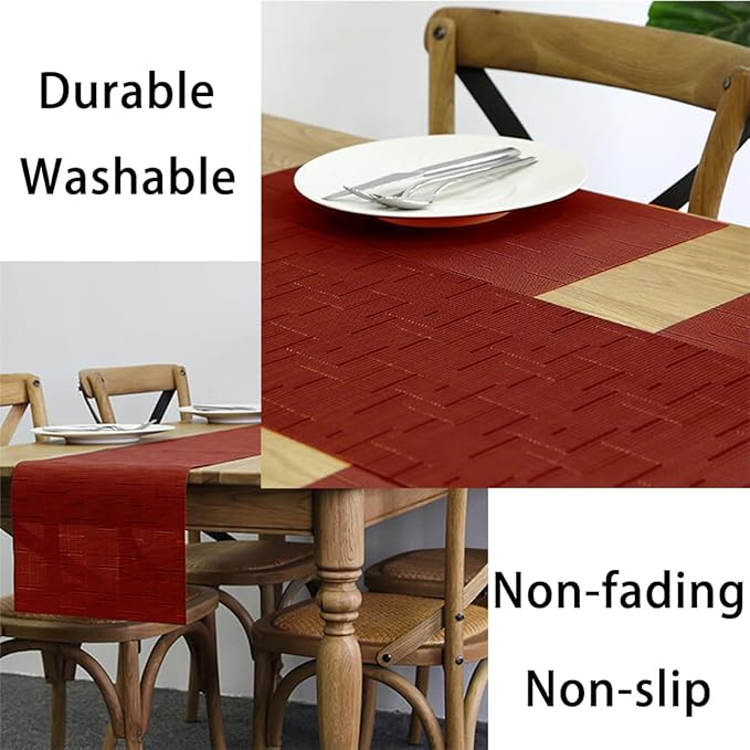 PIGCHCY Placemats,Washable Durable Woven Vinyl Placemats for Dining Table,Heat Resistant Plastic Placemats Set of 6 (18 x 12 inches,Burgundy Red)