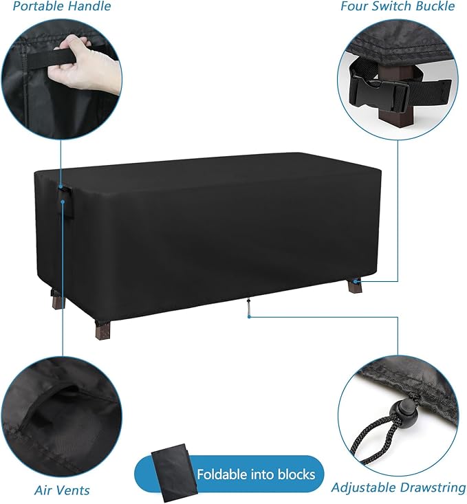 Kingling Patio Table Covers, Rectangular Outdoor Dining Table Cover 71 inch Outdoor Coffee Table Covers Waterproof Heavy Duty Patio Furniture Covers for Outside-71''L x 36''W x 29''H Inch (Black)