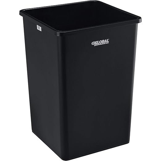 Global Industrial Square Plastic Garbage Can, 35 Gallon Capacity, Indoor/Outdoor Rated, 19-1/2"W x 19-1/2"D x 27-4/5"H, Utility Trash Can, No Lid, Black