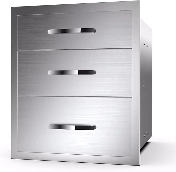 Pull Out Trash Drawer, Lower Sliding Rails Stainless Steel Roll Out Trash Bin Pull Out Tray With Handle For Outdoor Kitchen BBQ Island Grill Station,Three Drawers