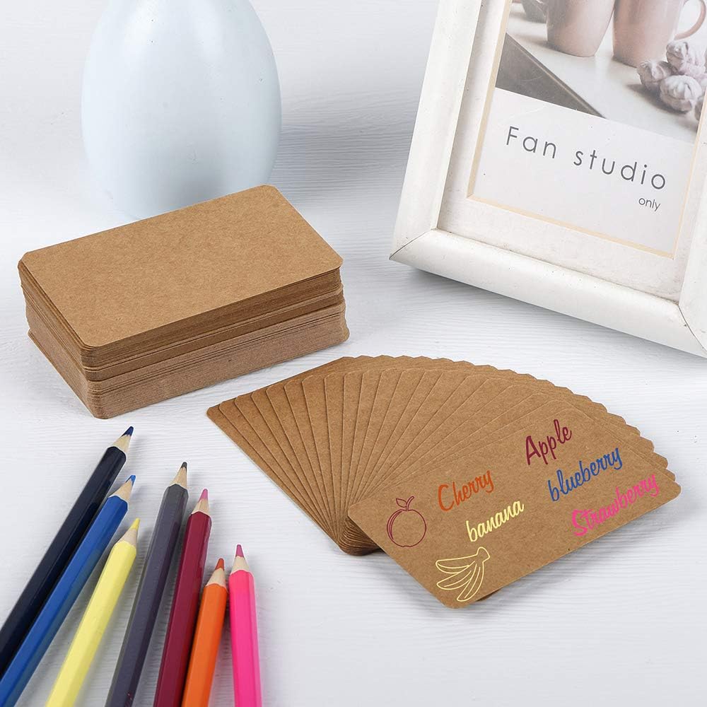 100pcs 3.54"x2" Blank Kraft Paper Business Card, Words Message Notes paper Tags, Mini Craft Cardboard Festival gifts