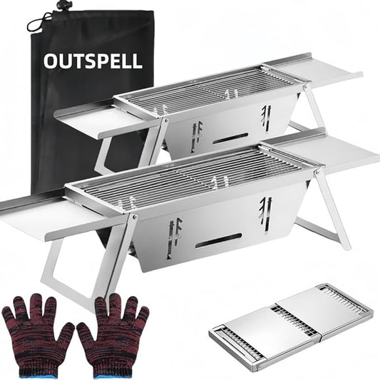 Small Protable Charcoal Grill Outdoor: BBQ MINI Foldable Carbon Griller for camping (2 pack)