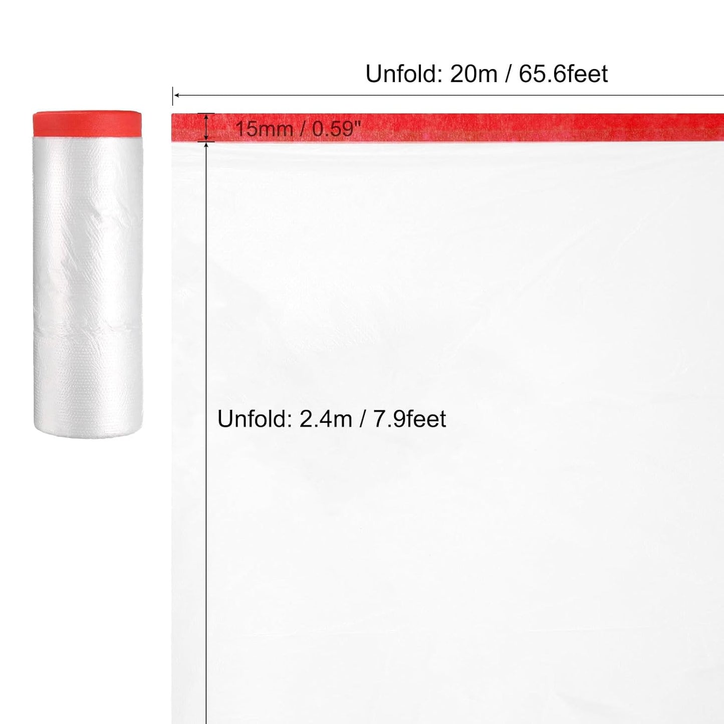uxcell Pre-Taped Masking Film, 7.9ft x 66ft High-Tack Painters Tape Plastic Drop Cloth with High-Tack Painters Tape for Painting Protection Red 4Pcs