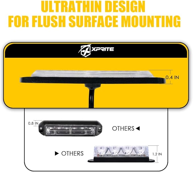 Xprite 24 LED Surface Mount Strobe Lights Kit with Control Panel, Grill Grille Side Marker Flashing Emergency Warning Police Light Assembly for Trucks Vehicles ATV UTV RV Cars Van Red Blue, 8PCS