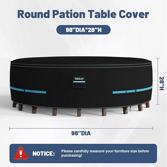 Outdoor Furniture Cover - 100% Waterproof, High Density Oxford, PU Silver Coating, UV Resistant, All-Weather Resistant Patio Table Cover for Round Patio Furniture Set - 98×28 Inch