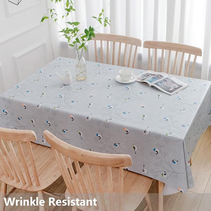 TruDelve Heavy Duty Vinyl Tablecloth Rectangle Plastic Table Cloths Waterproof Oilcloth Tablecloths Outdoor Picnic Table Cloth (72'' x 54'', Birds-1)
