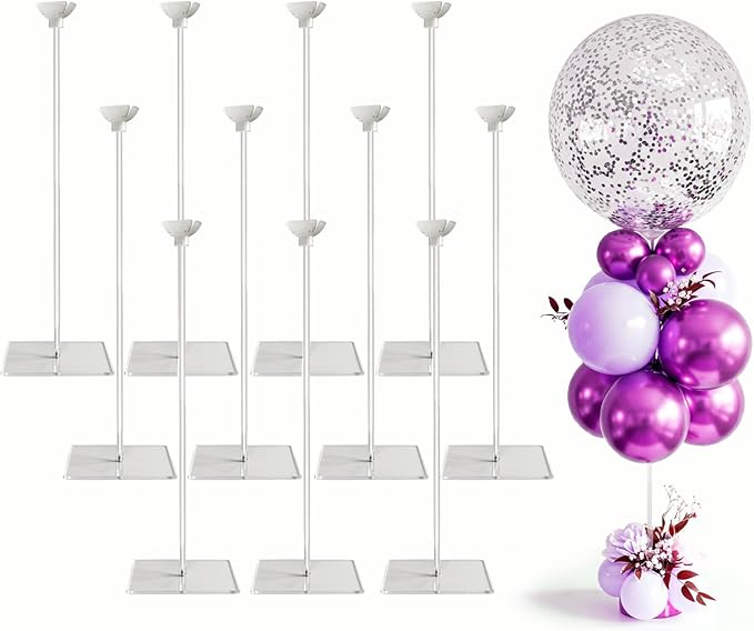 Reusable Acrylic Balloon Stand Kit – Heavy Duty Tabletop Display with Sticks and Base, Ballon Stands for Centerpieces, Centerpiece Table Decorations for Parties (12 Pack 16 inch)