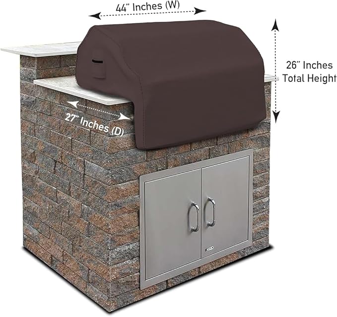 Covers & all Built-in Outdoor Grill Cover, Durable Heavy Duty 18 Oz Waterproof Cover Tuff Material with Air Pocket & Elastic for Snug Fit (44" W x 27" D x 26" H inches, Coffee)