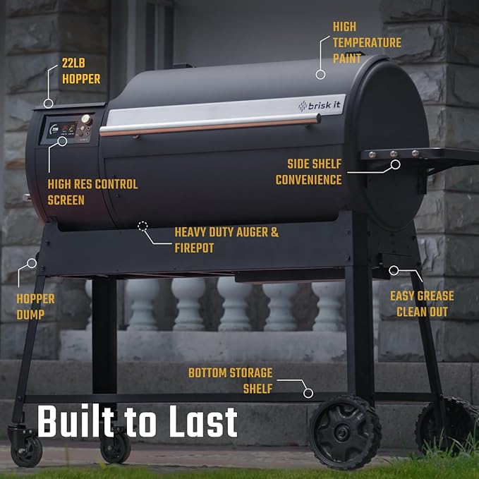 Brisk It Origin-940 Electric Wood Pellet Smoker Grill – A.I. Smart BBQ Grill with WiFi,940 sq.in Cooking Area, 7-in-1 Outdoor Grill & Smoker, PID Controller (Up to 500°F), Meat Probe
