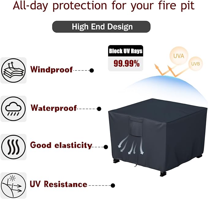 Chinchilla Heavy Duty 28 Inch Square Fire Pit Cover - 100% Waterproof & Weatherproof, Durable All-Season Protection for 26/27/28 Inch Propane Fire Pits and Tables