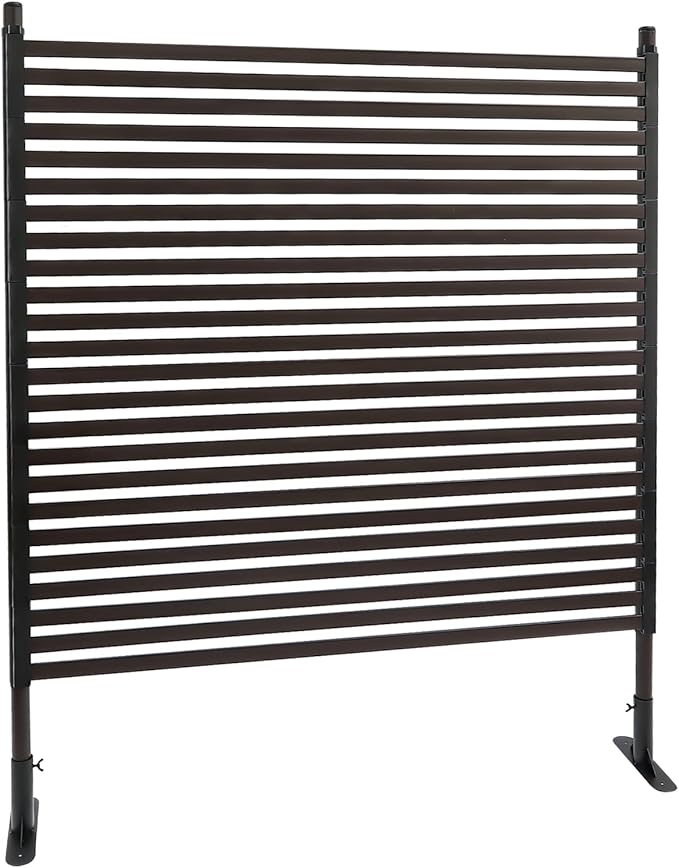 Outdoor Privacy Screens Freestanding, 47" W x 59" H Metal Slatted Decorative Screen and Panels with Stand, Brown Backyard Privacy Panels for Garden Patio