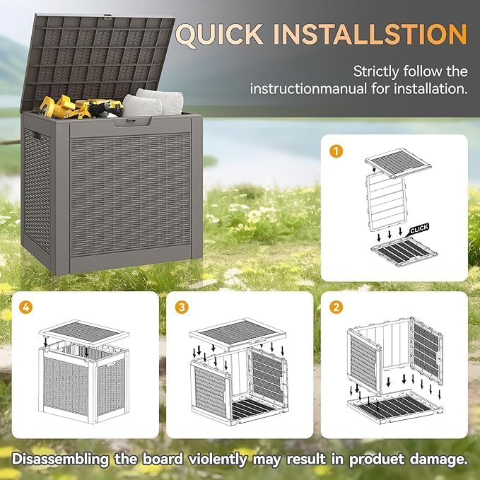 32 * 2 Gallon Outdoor storage deck Box Waterproof ，garden tool,backyard cushion,poolside storage,Small delivery boxes for outside,Two Boxes/set (Rattan Gray