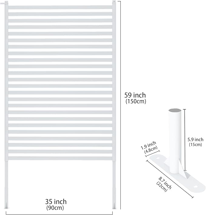 Outdoor Privacy Screen Fence with Feet Stand 3FT x 5FT, Freestanding Fence Privacy Screen for Outside, Metal Pipes and Slats Panels Divider Stake for Garden Patio Balcony Backyard White