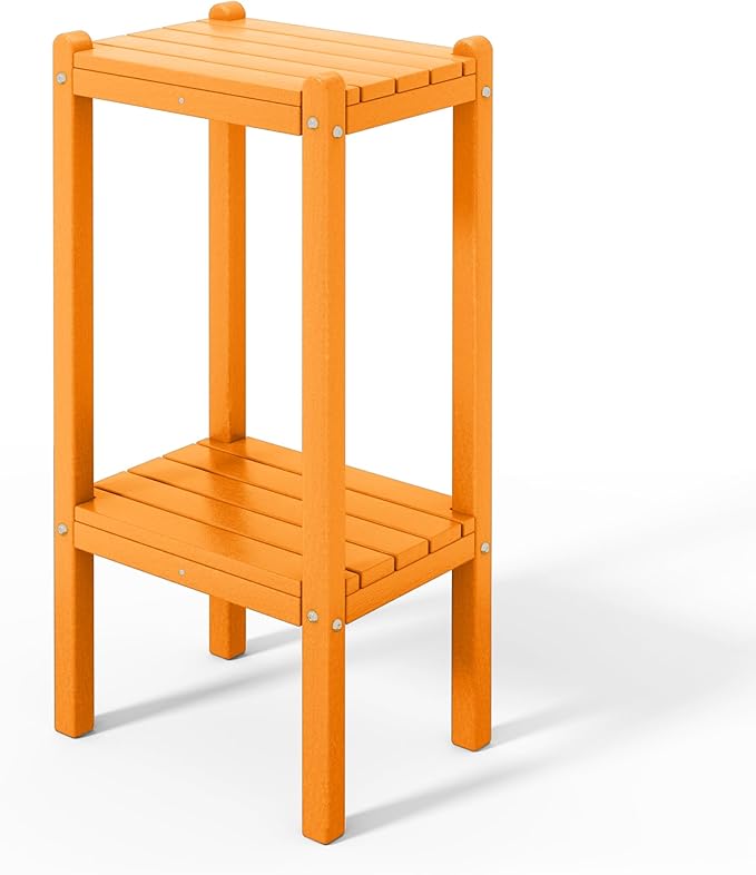 Costaelm Outdoor Side Table, 2-Tier Small Patio Coffee Tables for Outside, Outdoor End Tables for Patio, Adirondack Side Table for Outside, Outside Table for Pool, Porch, Garden, Orange