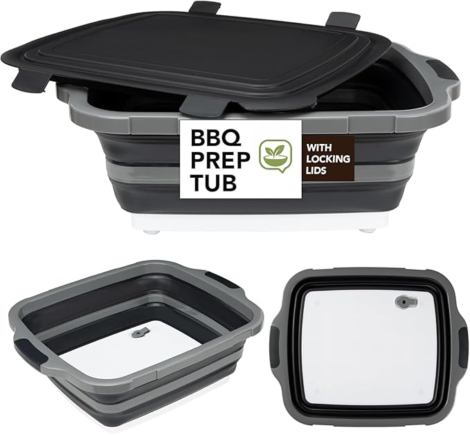 2 Pcs 16L Black Collapsible BBQ Prep Tub