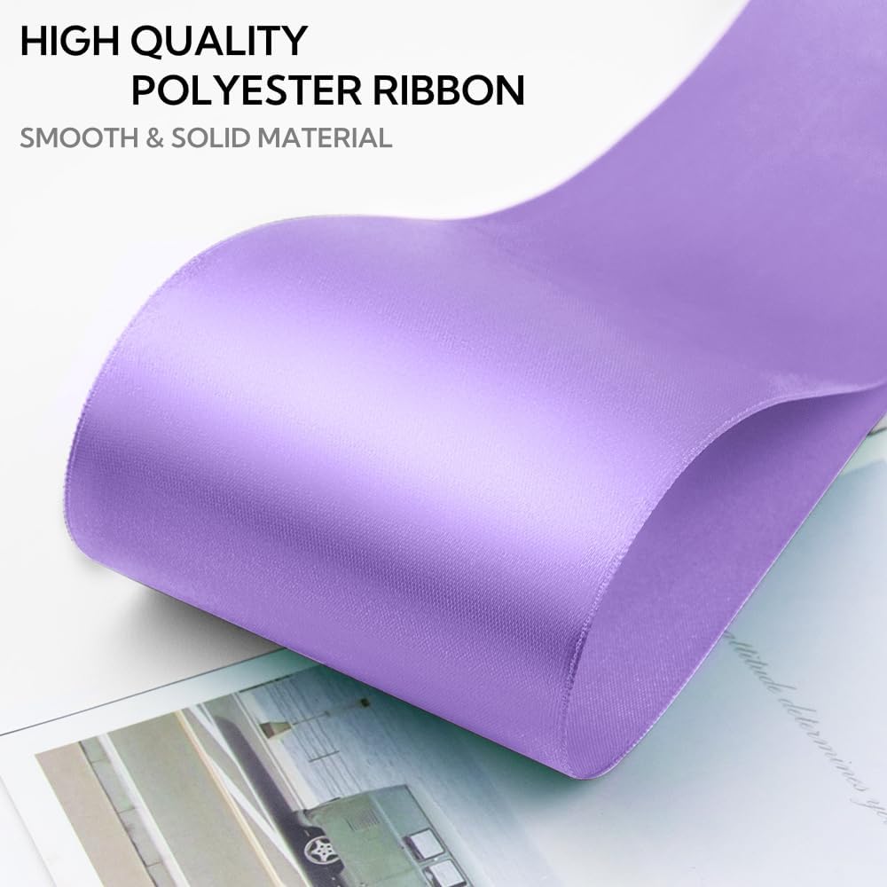 3 Inch 25 Yard Wide Satin Ribbon Light Purple, Solid Fabric Large Ribbon Roll for Cutting Ceremony Wedding Opening Party Decoration, Chairs, Sewing, Festival Pageant Sashes