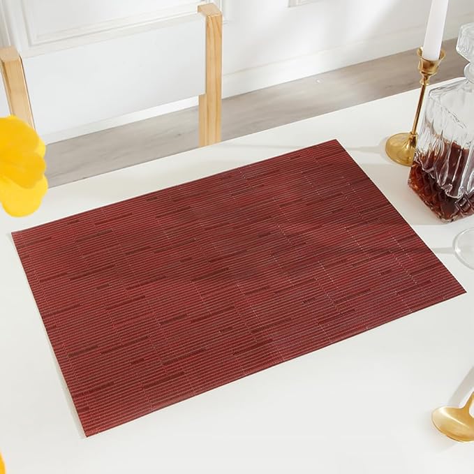PIGCHCY Placemats,Washable Durable Vinyl Woven Table Mats,Elegant Heat Resistant Placemats for Dining Table Set of 4 (18 x 12 inches,Burgundy Red)