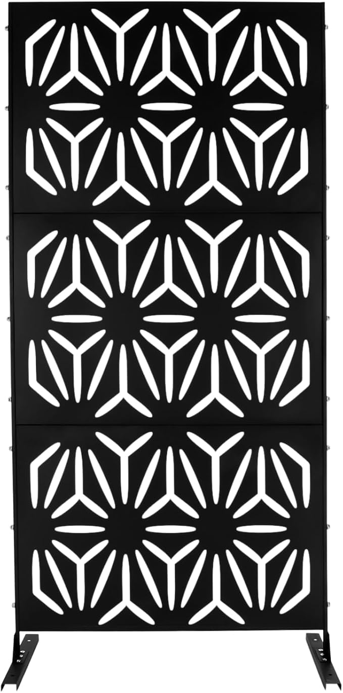Metal Outdoor Privacy Screen with Stand,Freestanding Privacy Screen & Panels, Decorative Outdoor Divider with Stand Panels for Deck Patio Balcony (35.4 * 15.75 * 74.8in)