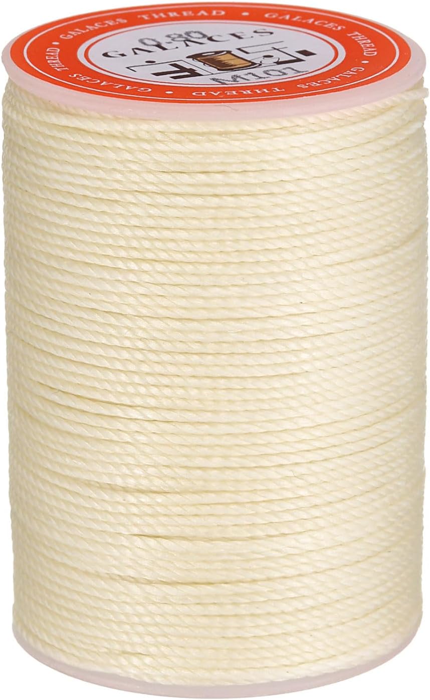 uxcell Round Leather Sewing Waxed Thread, 55m / 60 Yards Wax Polyester String, 0.8mm Waxed Stitching Cord for Leather Crafts, Bookbinding, Bracelets Braided, Light Beige