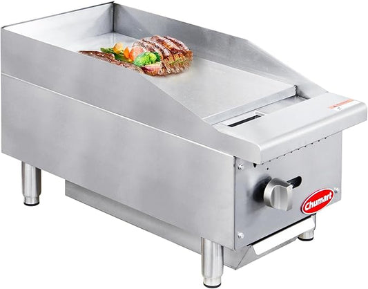 12" Commercial Countertop Griddle, Single Burners Gas Griddle, 30000 BTU Output, Stainless Steel Flat Top Grill Hot Plate with Natural Gas and Propane Conversion Kit for Restaurant, Food Truck