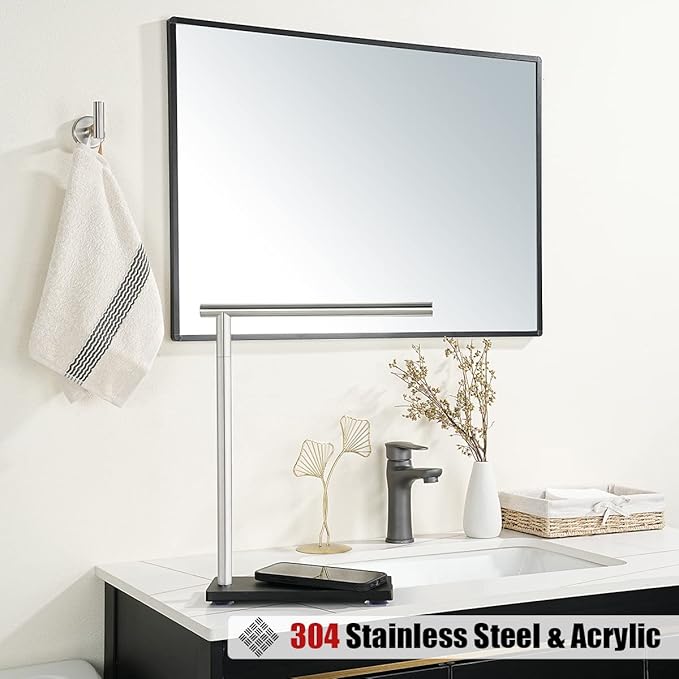 JQK Hand Towel Holder Stand Brushed, Modern Tree Rack Free Standing for Countertop with 12 Inch Bar, 304 Stainless Steel Thicken 0.8mm, HTT170-BN