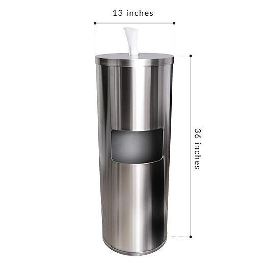 Stainless Steel Floor Stand Wipe Dispenser with Built-in Trash Can: Fits Sanitizing and Disinfecting Wipe Refill Rolls - Perfect for Gyms, Schools, Offices, Commercial Facilities