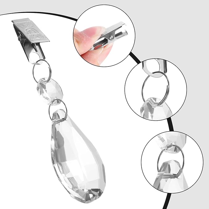 16 PCS Table Cloth Weights, Crystal Tablecloth Hangers with Metal Clips, Glass Heavy Duty Teardrop Tablecloth Hooks for Party Decorations, Outdoor Picnics, Family Dinners, Party Scene, (Clear)
