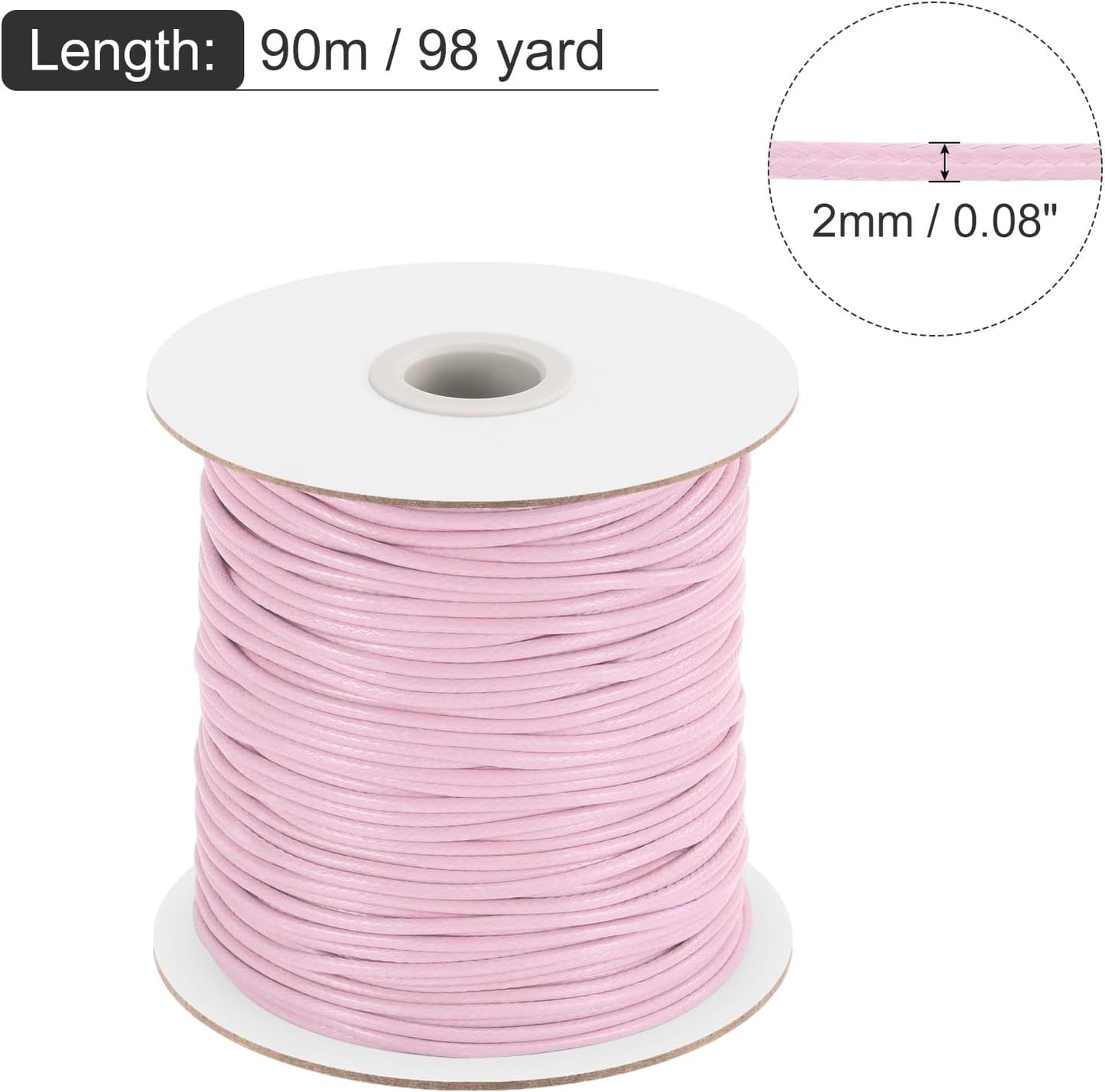 MECCANIXITY Waxed Cord 2mm Waxed Polyester Cord 98 Yard Wax String for Bracelet Making, Necklaces, Beading, Jewelry Making and DIY Crafts(Light Pink)