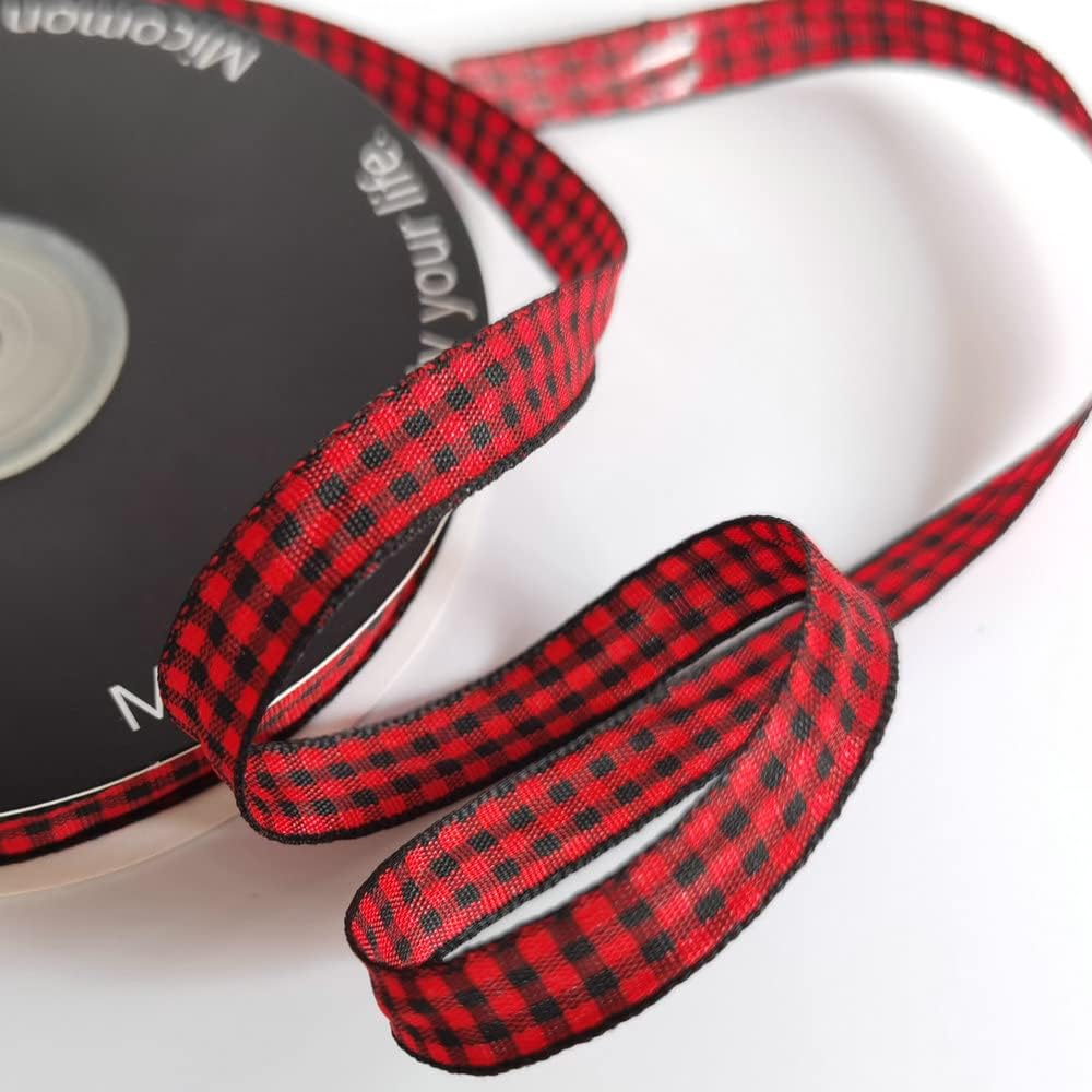 Red and Black Gingham Plaid Checked Ribbon 25 Yards Each Roll 100% Polyester (3/8",BlackRed)