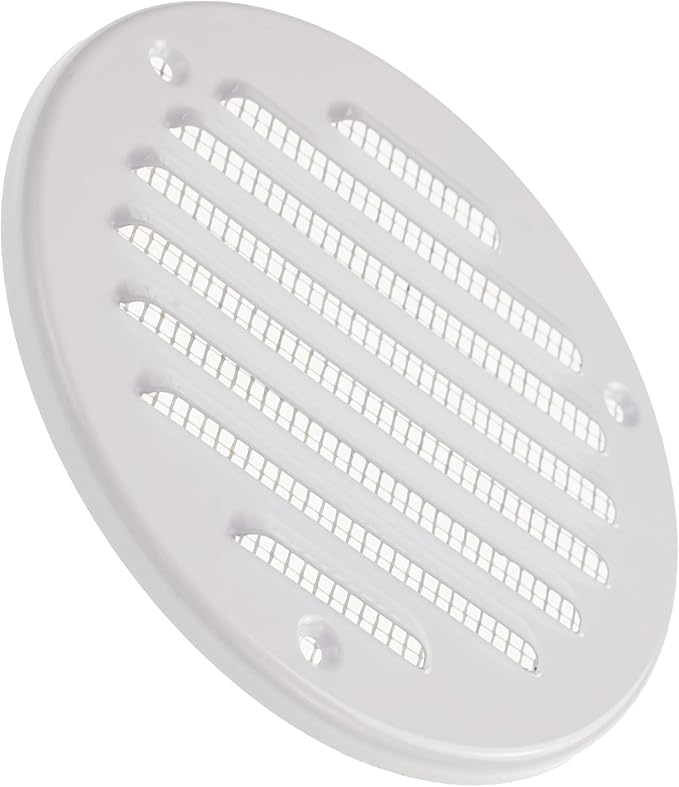 Vent Systems - 4 Inch (Inner) Pack of 5 White Metal Round Soffit Air Vent Grille Cover, Register air Vent Deflector, Louver - Built-in Mesh - HVAC for Bathroom, Home Office, Kitchen 5 Inch (Outer)