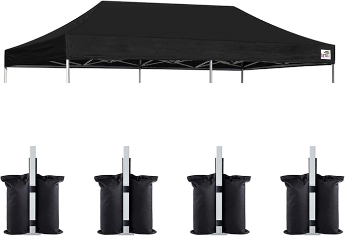Eurmax USA 10x20 Pop Up Canopy Replacement Canopy Tent Top Cover, Instant Canopy Top Cover ONLY, Choose 30 Colors,Bonus 4PC Pack Weight Bag (10x20, Black)