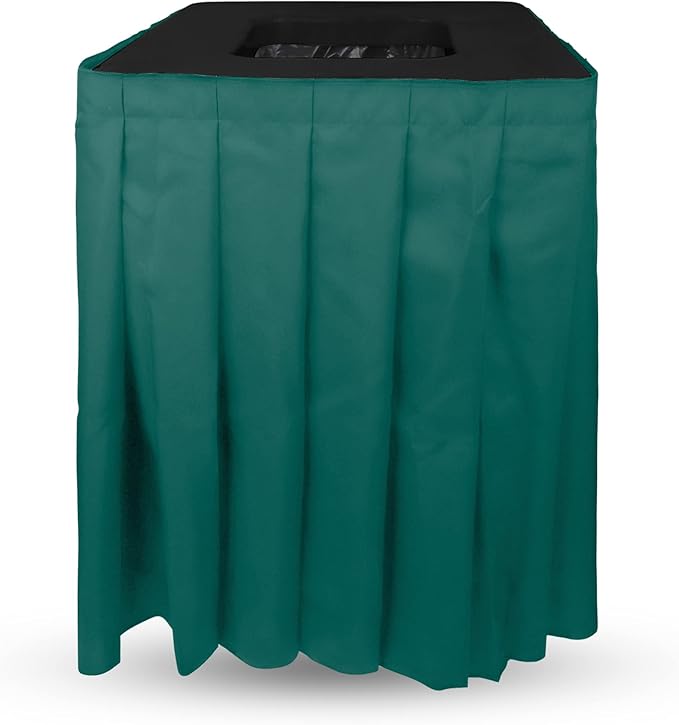 Square Black Trash Can Topper Cover With Solid Pleated Skirt | Designed to Fit 32-35 Gallon Trash Cans | Elegant Party Supplies for Weddings, Banquets, Birthday Parties & More (Black Top Green Skirt)