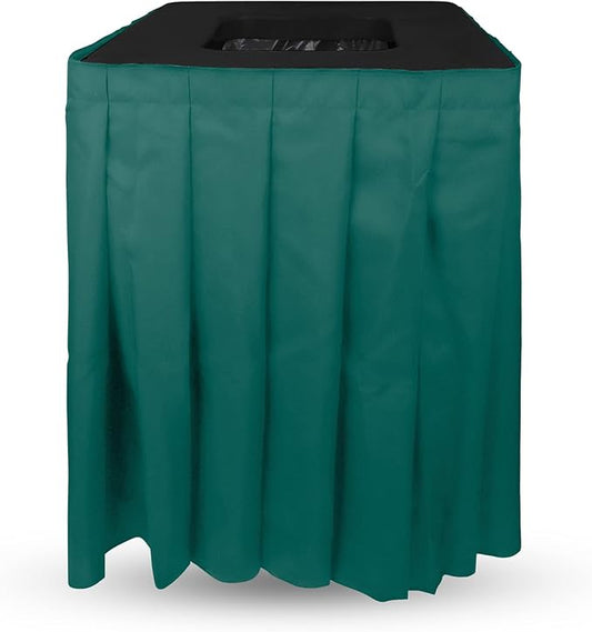 Square Black Trash Can Topper Cover With Solid Pleated Skirt | Designed to Fit 32-35 Gallon Trash Cans | Elegant Party Supplies for Weddings, Banquets, Birthday Parties & More (Black Top Green Skirt)