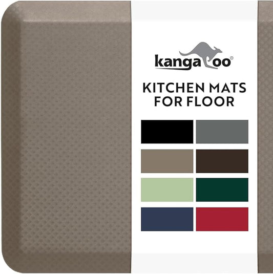 KANGAROO Thick Ergonomic Anti Fatigue Mats for Kitchen Floor, 70x24 Runner, Cushioned Standing Office Desk Mat, Waterproof Scratch Resistant Top, Supportive All Day Comfort Padded Foam Rug, Coffee