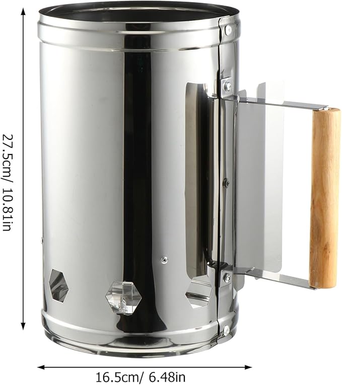 Luxshiny Outdoor Barbecue Charcoal Chimney Starter Bucket with Heat Shield and Wooden Handle Fire Starter for Quick Ignition Safe Odorless Grill Tool for Camping and Bbq Cooking