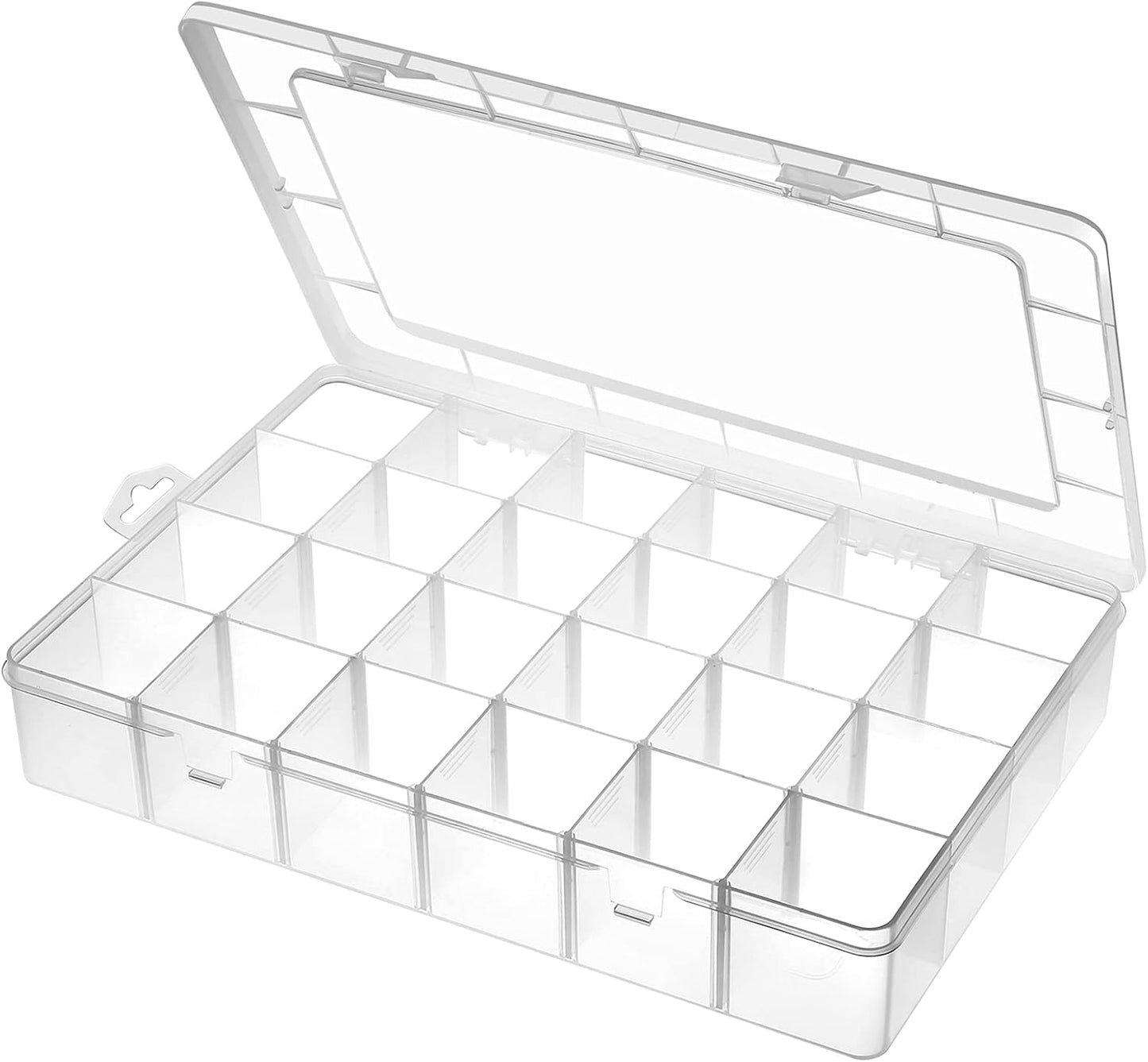 Large 24 Grids Plastic Organizer Box Adjustable Dividers,Clear Storage Box for Jewelry, Art DIY Crafts, Washi Tapes, Beads and Small Parts