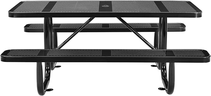 Global Industrial 72" Rectangular Perforated Metal Outdoor Picnic Table, Black