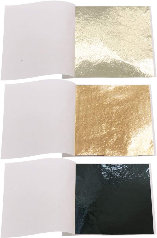 KINNO Gold Leaf Sheets, 300Pcs Black Gold Foil Sheets for Craft, Sculpture, Furniture, Arts Decoration, Gilding, Nails, Paintings, 3.15 by 3.35 Inches