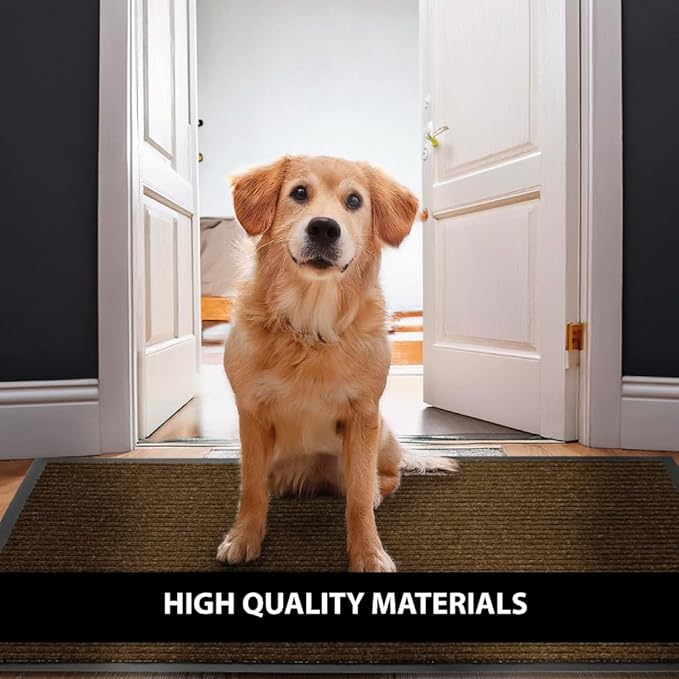 UNIMAT Tra c Guard Door Mat, 4´x 6´, Heavy Duty Waterproof Doormat, Stain and Fade Resistant Welcome Mats, Durable Rubber Backing, Low Pro le Entryway Rug, Shoe and Boot Scraper, Brown