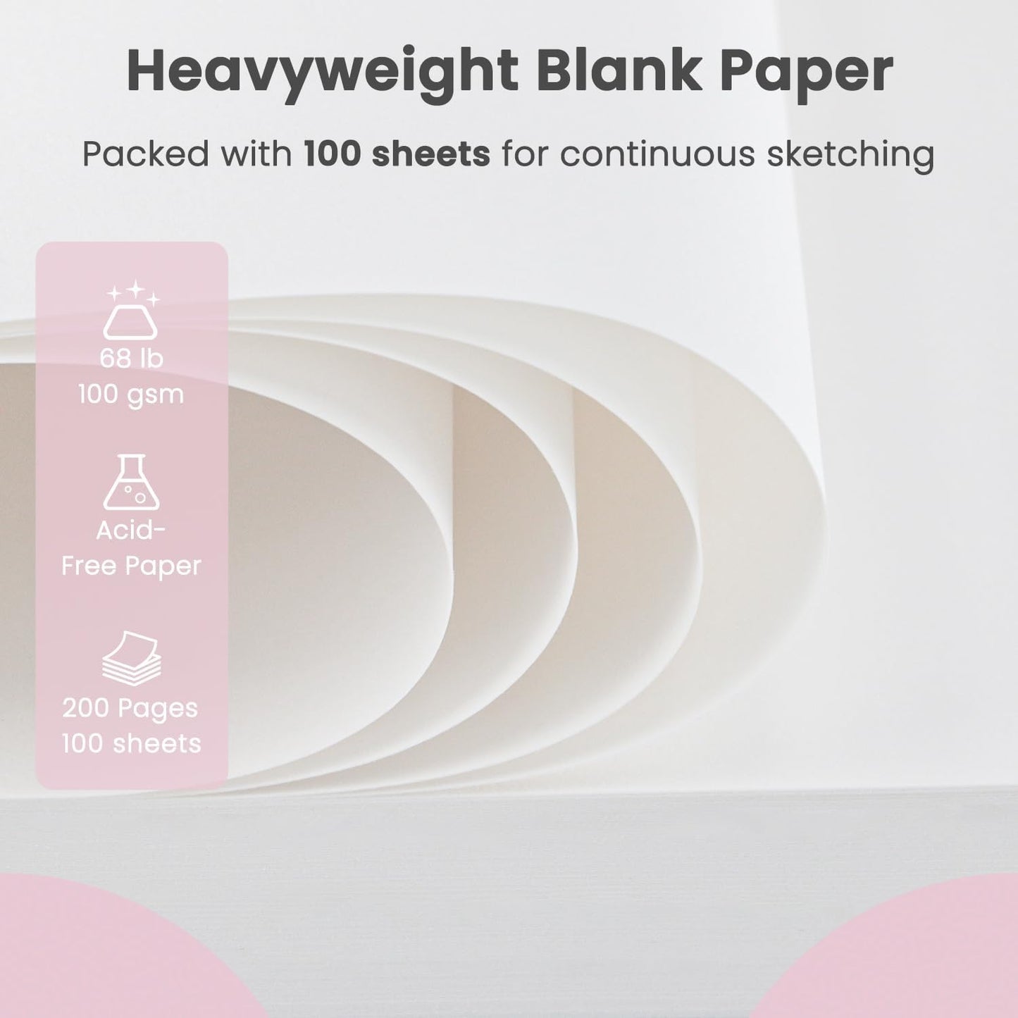 9"x12" Sketchbook Pink, 1 Pack-100 Sheets Cute Sketchbook for Girls, 68lb/100gsm Pink Sketch Book for Kids, Spiral Drawing Pad for Kid, Art Supplies for Kids 9-12 Girls.