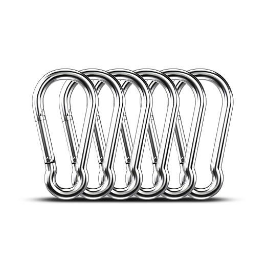 Large Carabiner Clip Hooks, 6pcs 6.2 inch Carabiners Heavy Duty, 304 Stainless Steel Spring Snap Hook Fits Camping Hanging Hiking Weight Lifting, Metal Clips for Rope or Chain
