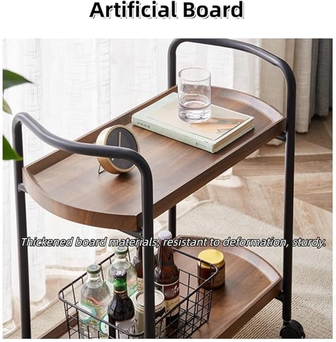 Rolling Cart with Table Top, Double Layer Bar Cart, Small Tea Cart with Wheels, Wooden Serving Carts for Hotels, Restaurants, and Homes