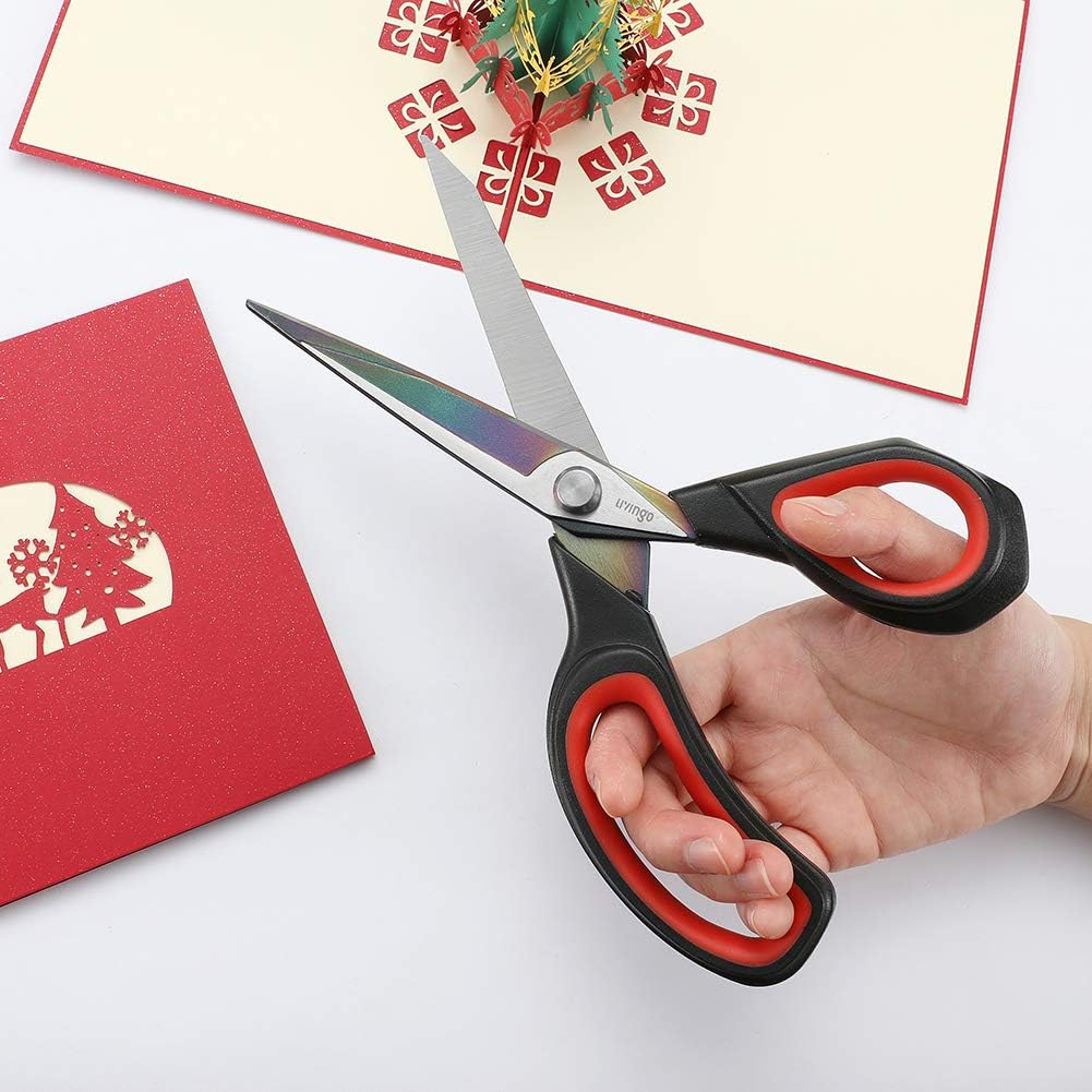 LIVINGO 2 Pack Premium Tailor Scissors Heavy Duty Multi-Purpose Titanium Coating Forged Stainless Steel Sewing Fabric Leather Dressmaking Comfort Grip Shears Professional Crafting (8.5 & 9.5INCH)