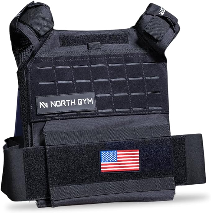 Northgym Adjustable Weighted Vest/Incl. 3D Weight Plates in 14lbs / 20lbs/ 30lbs/ 42.5lbs - Optimized Weight Distribution and with Curved Plates for Running, Functional Training and Working Out