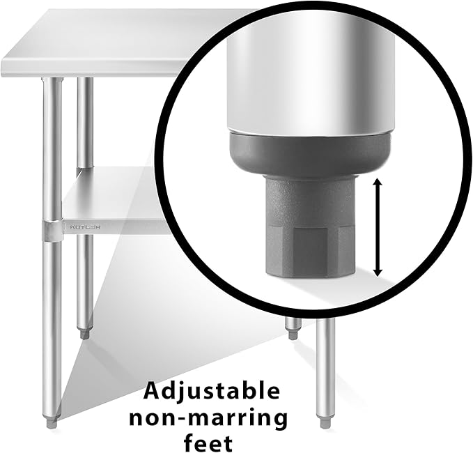 KUTLER Stainless Steel Table 24 x 36 Inches, NSF Heavy Duty Commercial Kitchen Prep and Work Table with Undershelf for Restaurant, Hotel, Home
