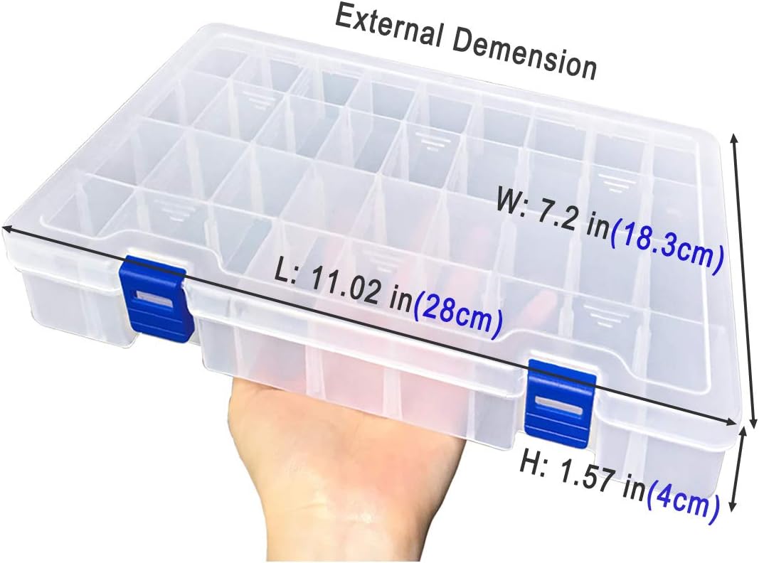 Qualsen Plastic Organizer Storage Box with Adjustable Dividers, Fishing Tackle Box and Bead Organizer Box for Jewelry, Beads, Earrings, Tools, Fishing Hooks, and Small Accessories（34 Grid x 2）